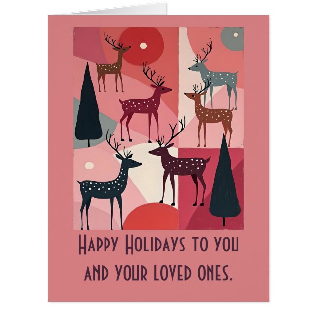 Christmas Reindeer Pink Kitsch Retro Modern Art (Devant)