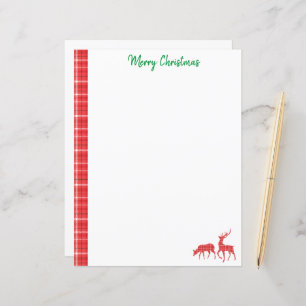 Christmas Reindeer Red Green Twill Plaid Pattern