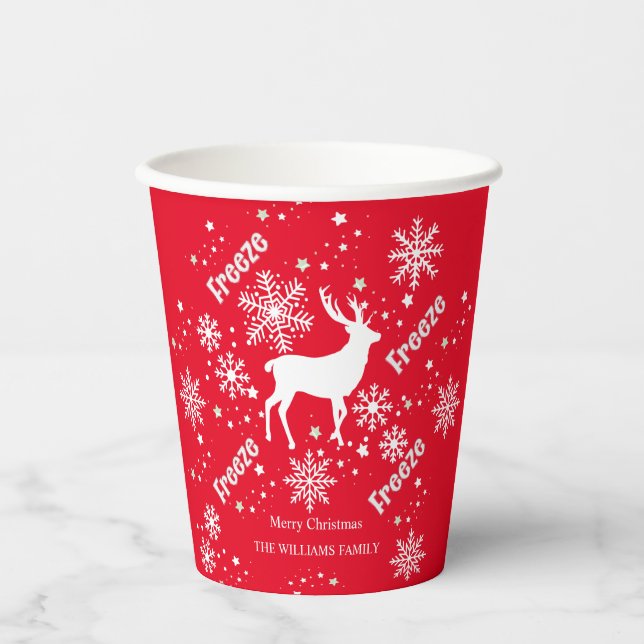 Christmas reindeer red paper cups (Front)