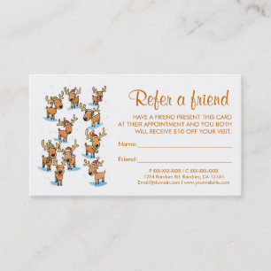 Christmas reindeer refer a friend business cards