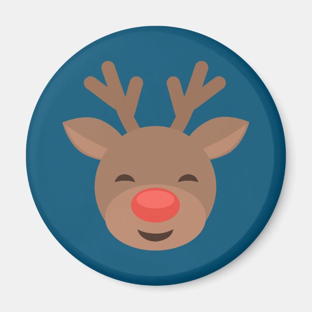Christmas Reindeer Rudolf on Blue Magnet (Front)