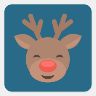 Christmas Reindeer Rudolf on Blue Square Sticker