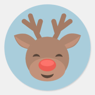 Christmas Reindeer Rudolf on Light Blue Classic Round Sticker