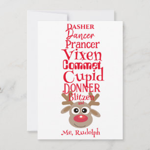Christmas Reindeer Rudolph Fun Cute White Holiday Card