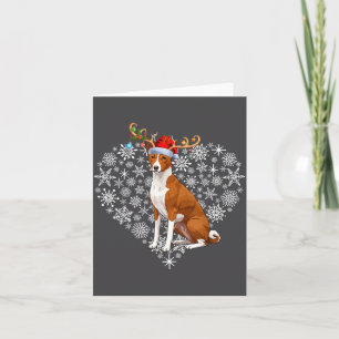 Christmas Reindeer Santa Hat Basenji Lovers Xmas Card