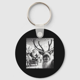Christmas Reindeer Santa Selfie Funny Xmas Men Wom Keychain