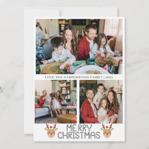 Christmas Reindeer Script Family Photo Collage Holiday Card