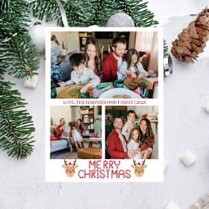 Christmas Reindeer Script Family Photo Collage Holiday Postcard