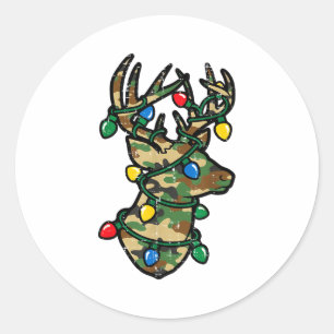 Christmas Reindeer Silhouette Camo Xmas Lights Men Classic Round Sticker
