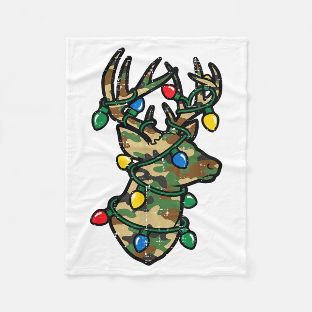 Christmas Reindeer Silhouette Camo Xmas Lights Men Fleece Blanket (Front)