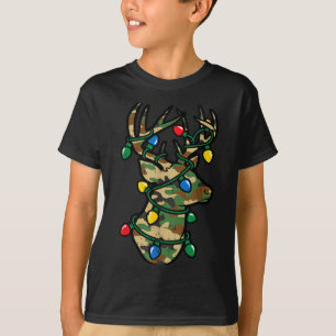 Christmas Reindeer Silhouette Camo Xmas Lights Men T-Shirt