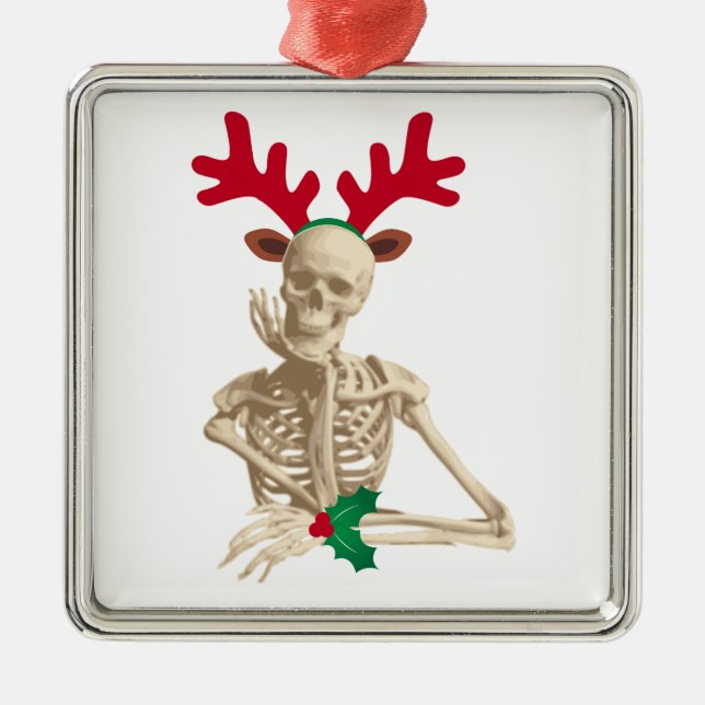 christmas reindeer skeleton metal ornament (Front)