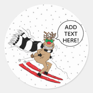 Christmas Reindeer Skiing Classic Round Sticker
