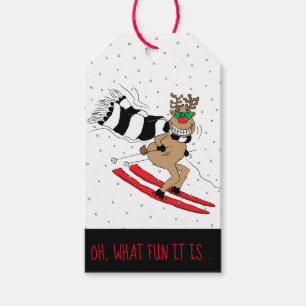 Christmas Reindeer Skiing Gift Tags