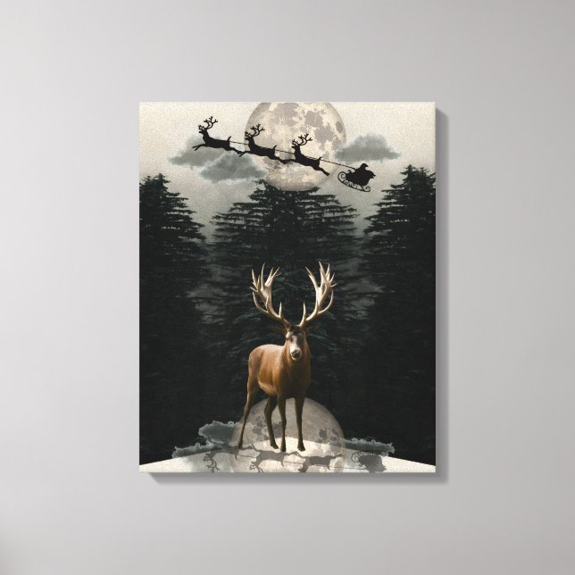 Christmas Reindeer & Sleigh Canvas Wall Art (Front)