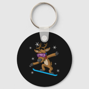 Christmas Reindeer Snowboarder Snowboarding Snowbo Keychain