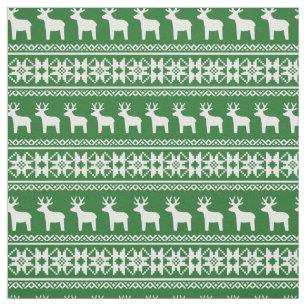Christmas Reindeer Snowflake Pattern Vintage Green Fabric