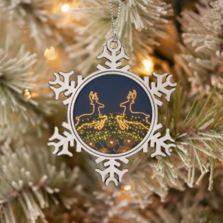 Christmas reindeer snowflake pewter christmas ornament