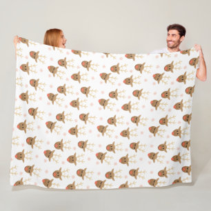 Christmas Reindeer Snowflakes Pattern Pink Gold Fleece Blanket