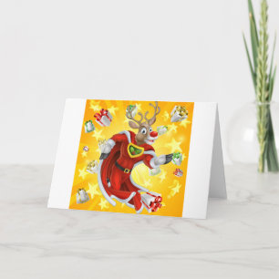 Christmas Reindeer Superhero Holiday Card