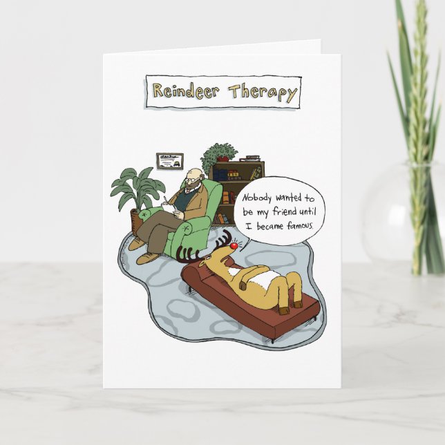 Christmas Reindeer Therapy | Funny Cartoon Holiday Card (Front)