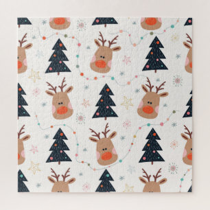 Christmas Reindeer Tree Hand Drawn Jigsaw Puzzle