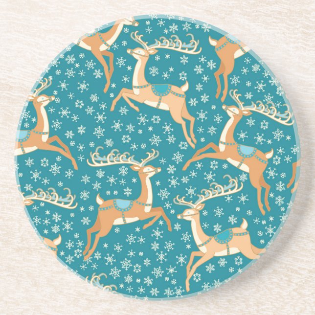 Christmas Reindeer: Vintage Seamless Pattern. Coaster (Front)