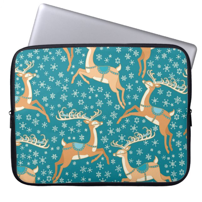 Christmas Reindeer: Vintage Seamless Pattern. Laptop Sleeve (Front)