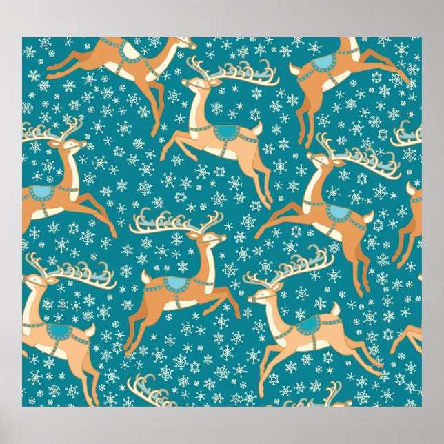 Christmas Reindeer: Vintage Seamless Pattern. Poster (Front)