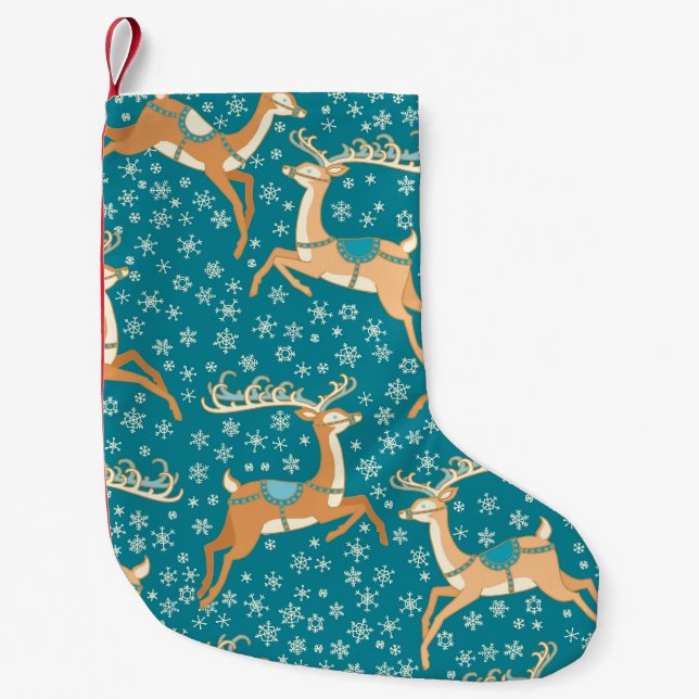 Christmas Reindeer: Vintage Seamless Pattern. Small Christmas Stocking (Front)