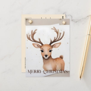 Christmas Reindeer Watercolor Postcard