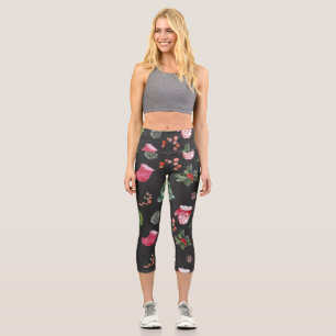 Christmas Reindeer: Watercolor Seamless Pattern Capri Leggings