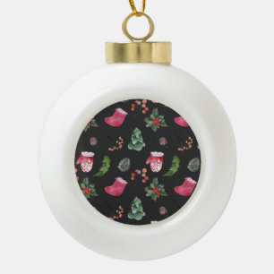 Christmas Reindeer: Watercolor Seamless Pattern Ceramic Ball Christmas Ornament