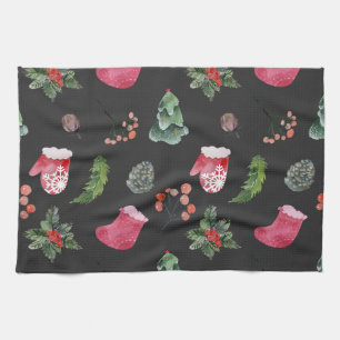 Christmas Reindeer: Watercolor Seamless Pattern Kitchen Towel