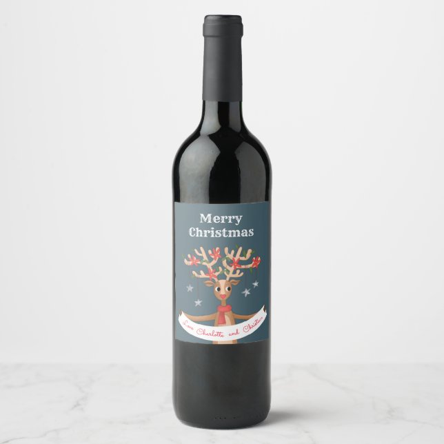 Christmas Reindeer Wine Label (Front)