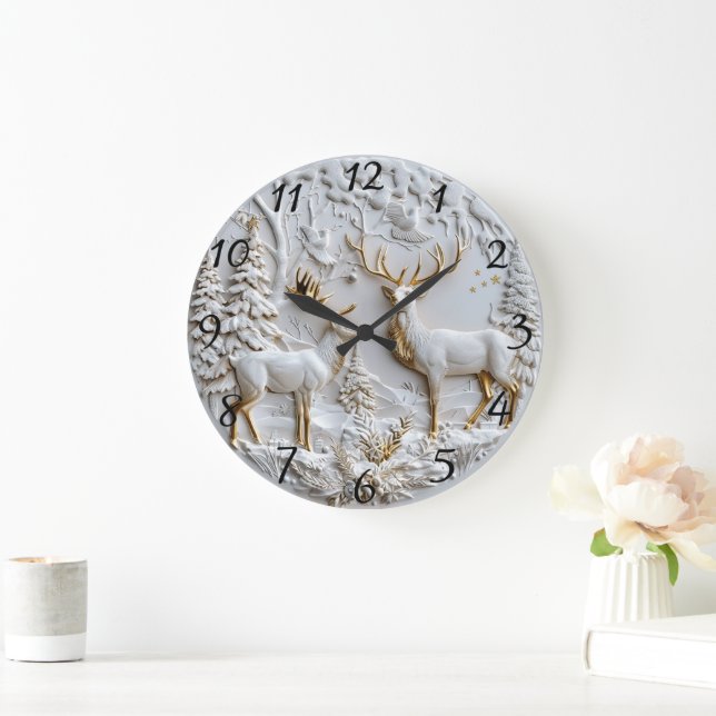 Christmas Reindeer Winter Magic Large Clock (Home)