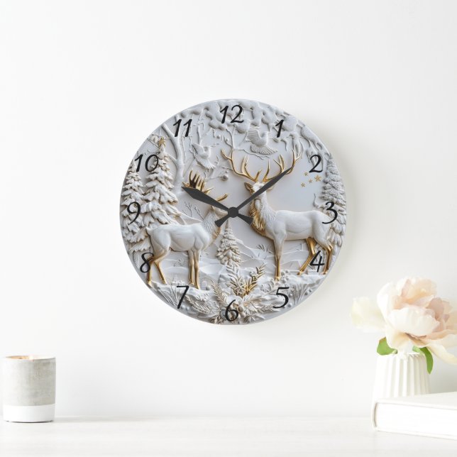 Christmas Reindeer Winter Magic Large Clock (Home)