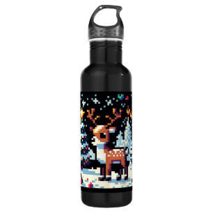 Christmas Reindeer Winter Wonderland Pixel Art 710 Ml Water Bottle