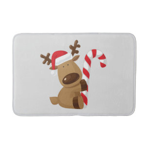 Christmas Reindeer with Candy Cane Bath Mat