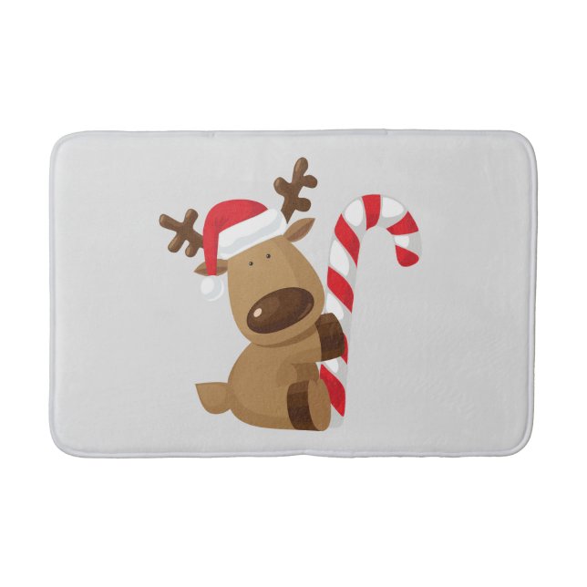 Christmas Reindeer with Candy Cane Bath Mat (Front)