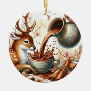 Christmas reindeer with chocolate ceramic ornament
