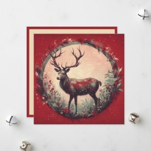 Christmas Reindeer with Holiday Wreath  Card