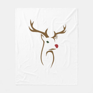 Christmas Reindeer with red nose Fleece Blanket