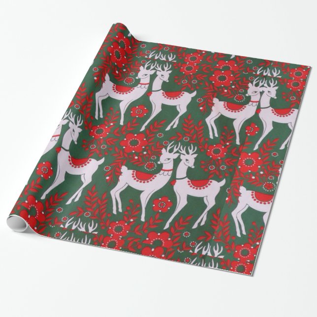 Christmas Reindeer Wrapping Paper (Unrolled)