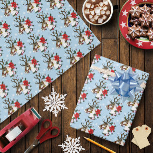 Christmas Reindeer Wreath Ornament  Wrapping Paper