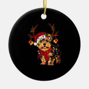 Christmas Reindeer Yorkie   Ceramic Ornament