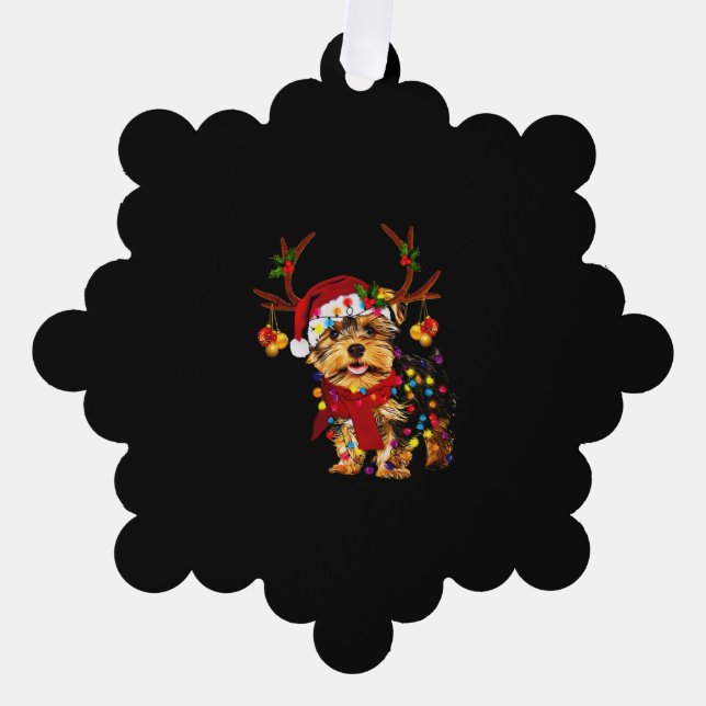 Christmas Reindeer Yorkie   Ornament Card (Front)
