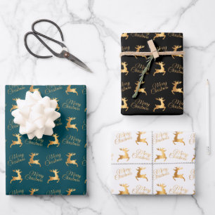 Christmas Reindeers on Teal, Black and White Wrapping Paper Sheet