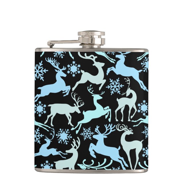 Christmas Reindeers Pattern, light cool shades 01 Hip Flask (Front)
