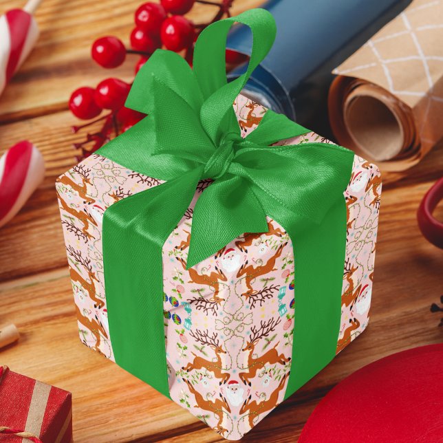 Christmas Reindeers Pink Seamless Pattern Wrapping Paper (Creator Uploaded)